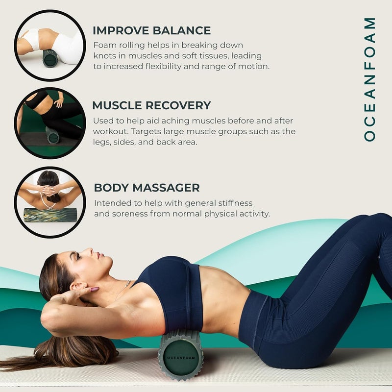 Oceanfoam Tidal Roller - Hunter, Gold & Natural Marbled - Muscle Massage Foam Roller for Back Pain & Stretching - Firm & Ergonomic Wide Wave Textured - Yoga, Athletics, Wellness - Full Size, 20" x 5" - Image 5